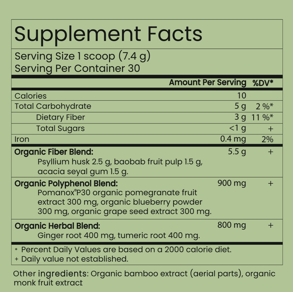 Supplement Facts label for Best Gut Forever prebiotic fiber powder showing serving size, dietary fiber amount, and ingredient li